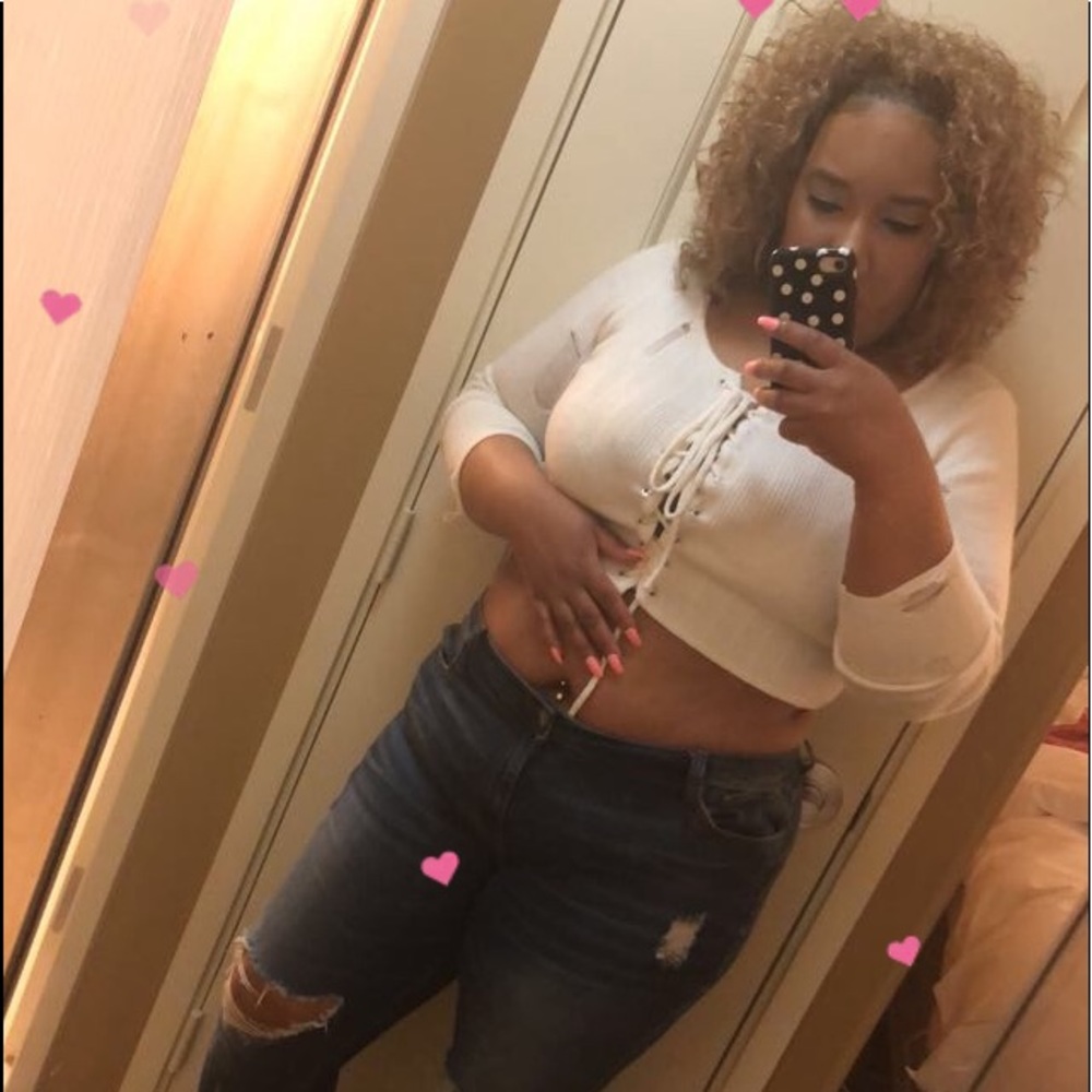 White distressed crop top sweater